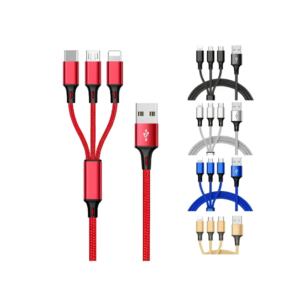 [2168] CABLE 3 EN 1 3 PUNTAS MICRO TIPO C  LIGHTNING 1 METRO