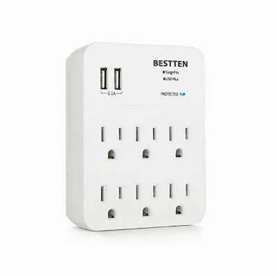 [0915] PROTECTOR DE VOLTAJE 6 TOMAS 2 USB 2.4 AMP BESTTEN 9YEW
