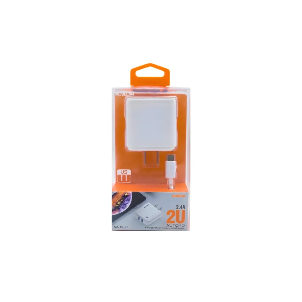 CARGADOR TIPO C DOBLE PUERTO USB MOXOM 2.4A MXHC21