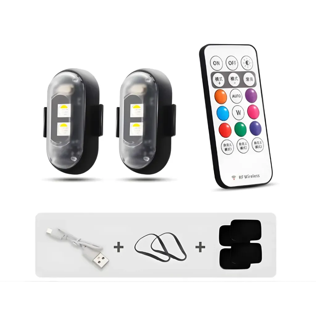 [2406] LUZ DE ADVERTENCIA LED X2 PZS CON CONTROL PARA MOTO CARRO BICICLETA