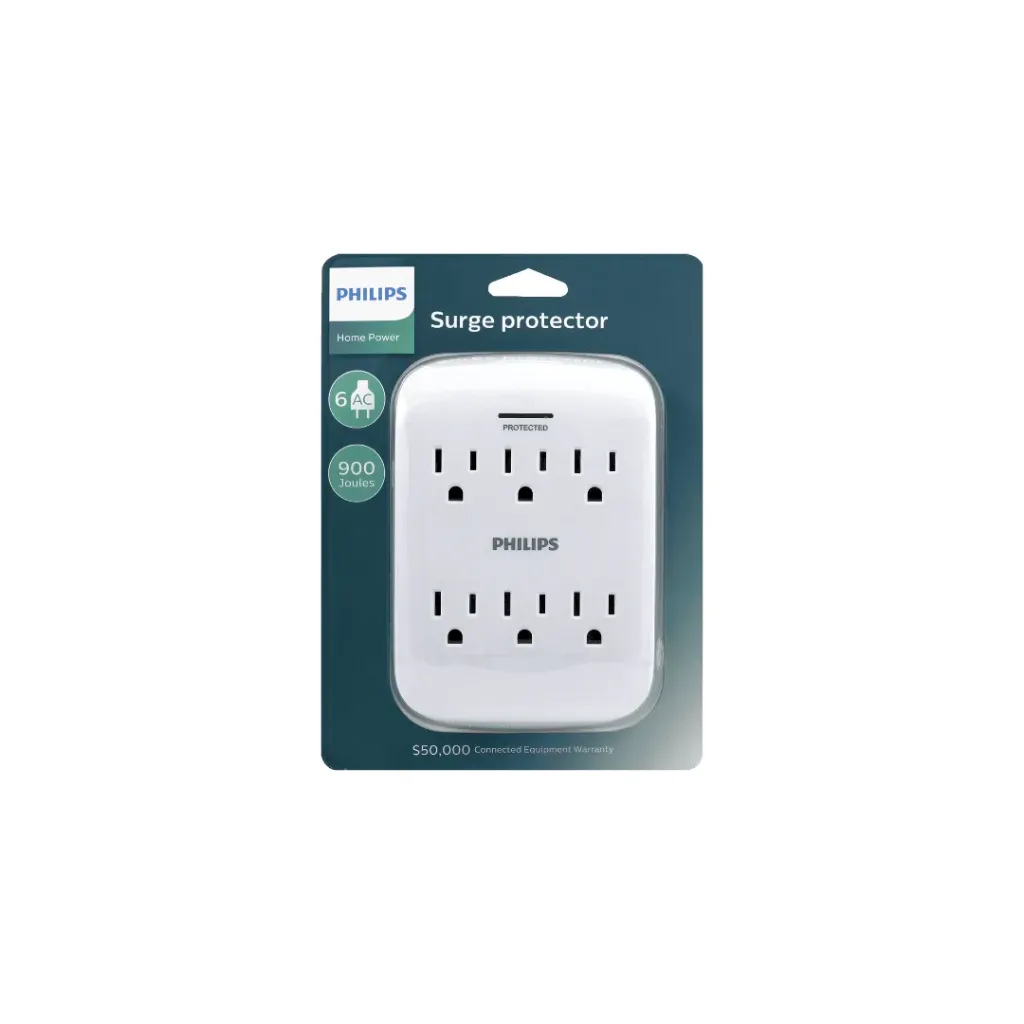 PROTECTOR DE EQUIPOS ELECTRÓNICOS 6 TOMAS PHILIPS 900 JULIOS