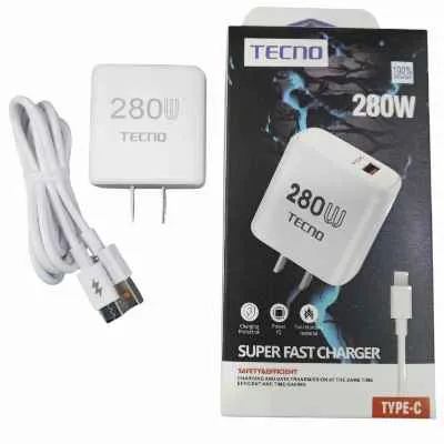 CARGADOR TECNO TIPO C 280W SUPER FAST CHARGER CAJA PEQUEÑA