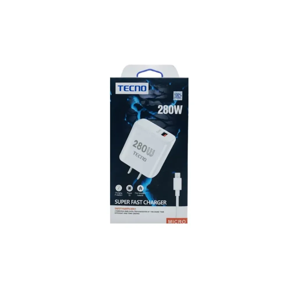 CARGADOR TECNO TIPO C 280W SUPER FAST CHARGER CAJA PEQUEÑA