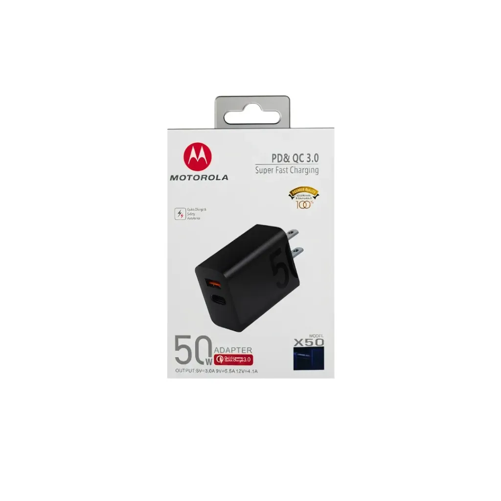 CARGADOR TIPO C MOTOROLA DOBLE PUERTO USB TIPO C 50W X50