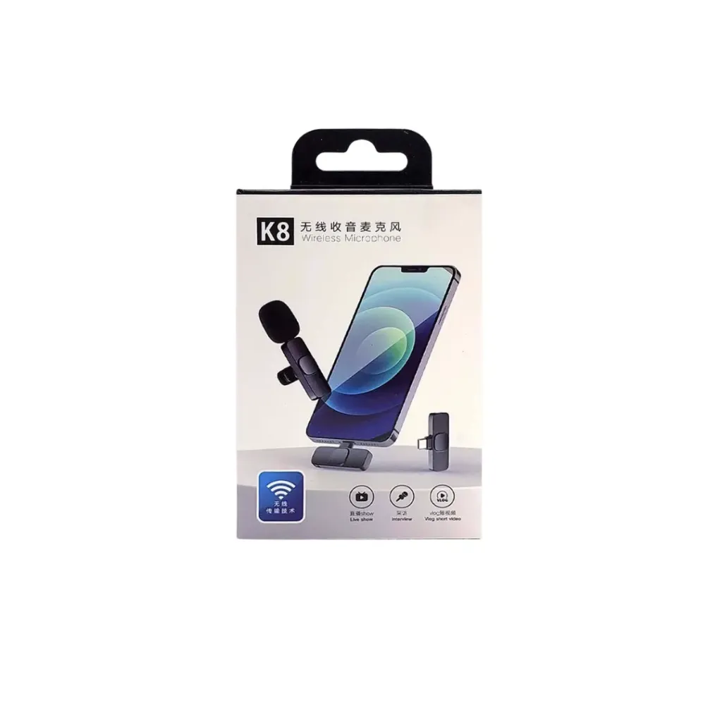 MICROFONO INALAMBRICO LAVALIER TIPO C ADAPTADOR IPHONE LIGHTNING K8