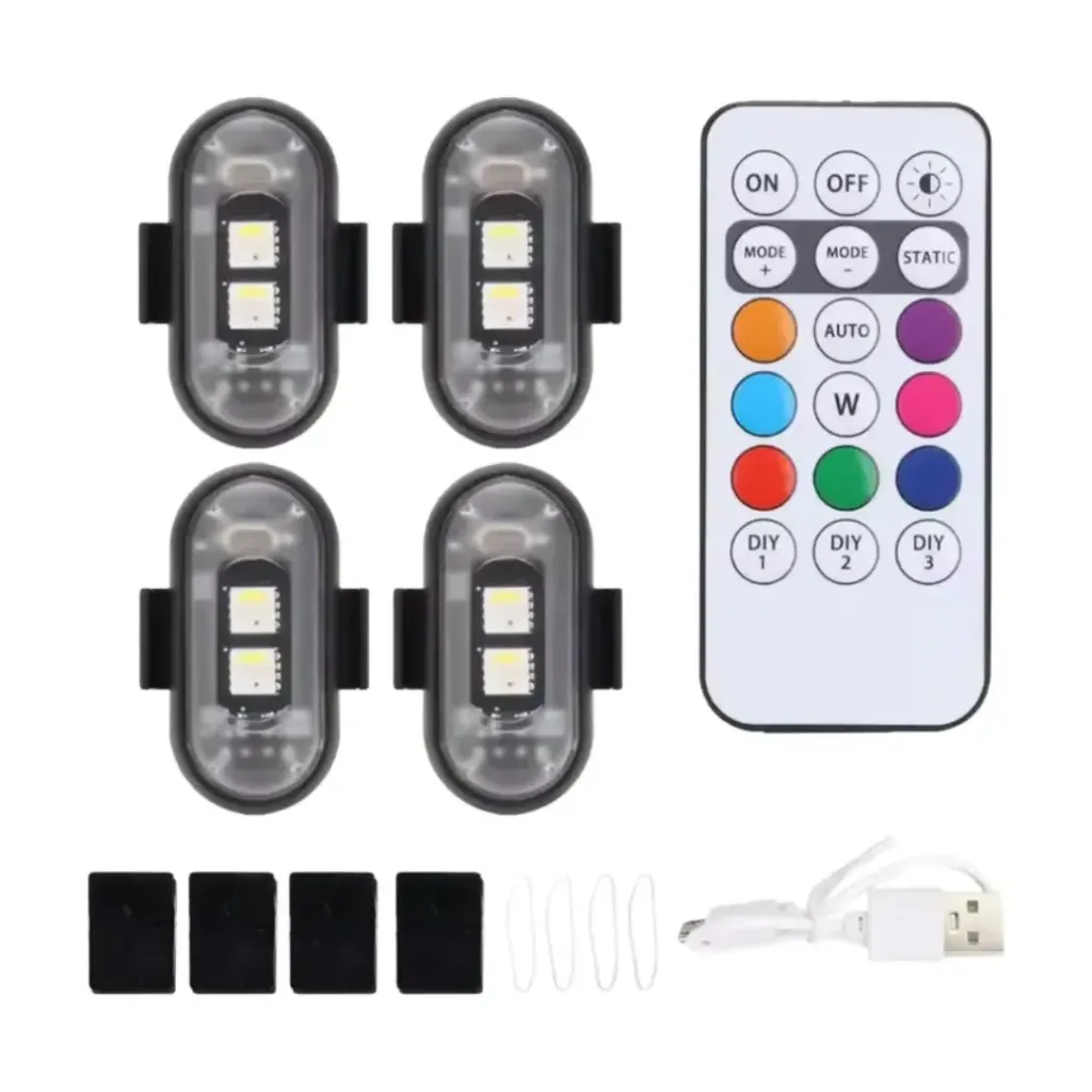 LUZ DE ADVERTENCIA LED X4 PZS CON CONTROL PARA MOTO CARRO BICICLETA