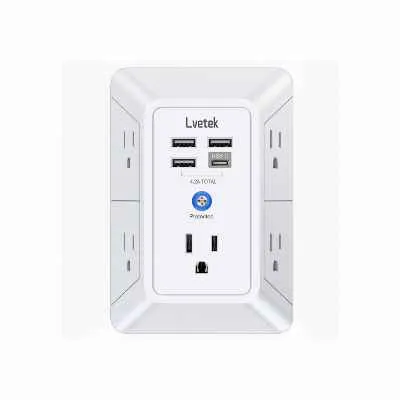 PROTECTOR DE VOLTAJE 5 TOMAS 4 USB 4.2AP LVETEK QF519