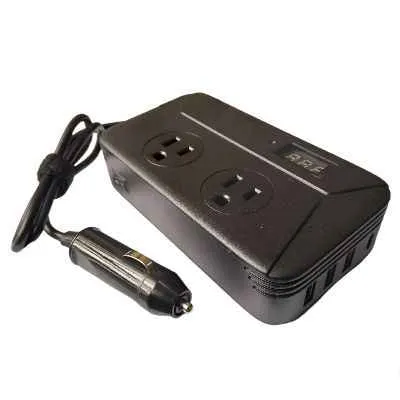 CONVERTIDOR DE VOLTAJE AUTO 3 TOMA 4 USB 200W IID9