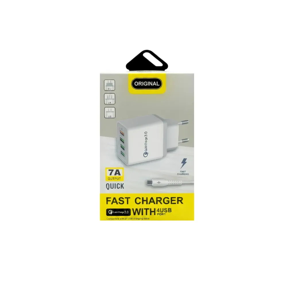 CARGADOR TIPO C 3 AMP 4 PUERTOS QUICK CHARGE 3.0