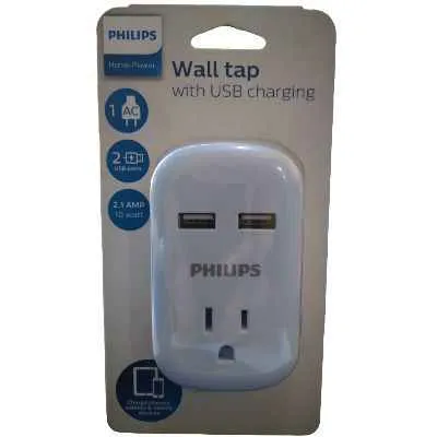 [2745] CARGADOR 2 USB PHILIPS TOMA CORRIENTE