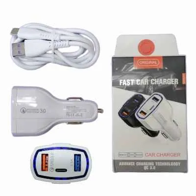 [2972] CARGADOR CARRO TIPO C 3 USB 3AMP