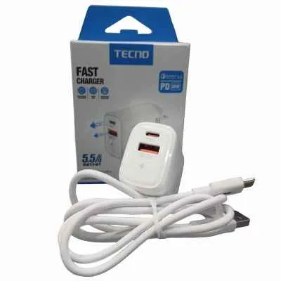 CARGADOR TECNO DOBLE PUERTO TIPO C 20W