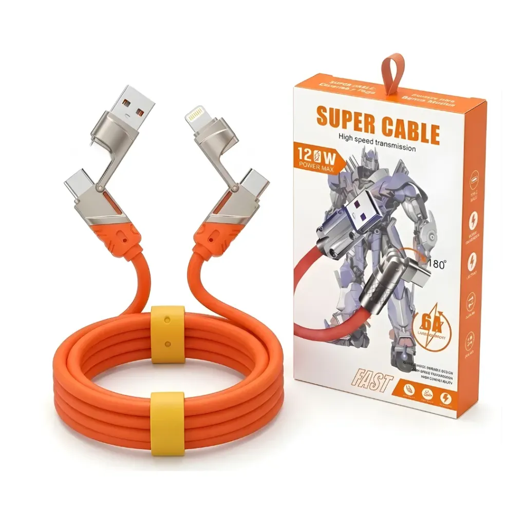 [3526] CABLE 4 EN 1 USB-C IPHONE LIGHTNING TIPO C TRANSFORMER 120W 6A