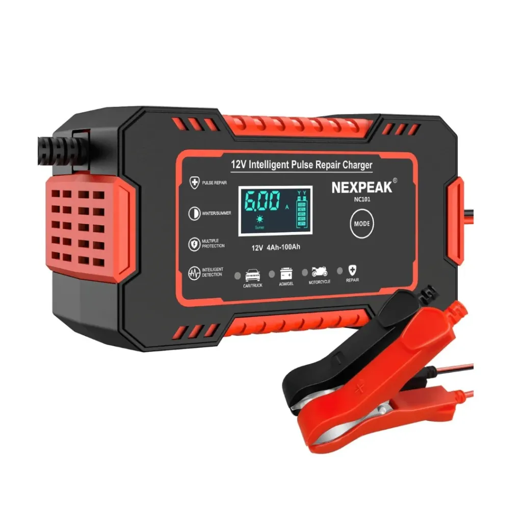 CARGADOR DE BATERIA PARA CARRO Y MOTO 12V 6A NEXPEAK NC201