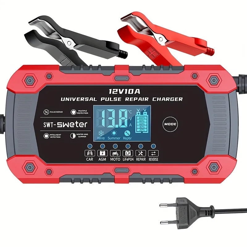 [3634] CARGADOR DE BATERIA PARA CARRO Y MOTO 12V 10A SWT1080 CON LCD