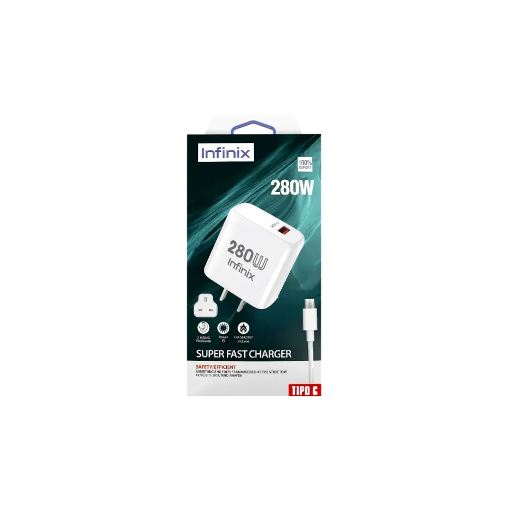[3764] CARGADOR INFINIX TIPO C 280W SUPER FAST CHARGER CAJA PEQUEÑA